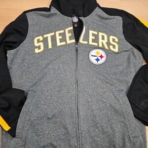 NFL Pittsburgh Steelers Jacket Full Zip Gray Black Mens Large Football